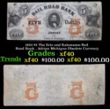 1853 $5 The Erie and Kalamazoo Rail Road Bank , Adrian Michigan Obsolete Currency Grades xf