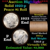 ***Auction Highlight*** AU/BU Slider Northern Nevada Shotgun Solid Date Peace $1 Roll 1923-p Virtual