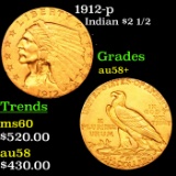 1912-p Gold Indian Quarter Eagle $2 1/2 Graded au58+ By SEGS