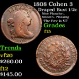 1808 Cohen 3 Draped Bust Half Cent 1/2c Grades f+