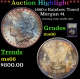 ***Auction Highlight*** 1880-s Rainbow Toned Morgan Dollar $1 Graded GEM+ Unc By USCG (fc)