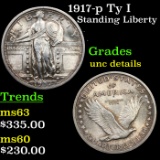 1917-p Ty I Standing Liberty Quarter 25c Grades Unc Details