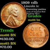 1909 vdb Lincoln Cent 1c Grades GEM+ Unc BN