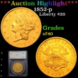 ***Auction Highlight*** 1852-p Gold Liberty Double Eagle $20 Graded xf40 By SEGS (fc)