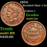 1854 Braided Hair Half Cent 1/2c Grades Select Unc BN