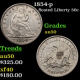 1854-p Seated Half Dollar 50c Grades AU, Almost Unc