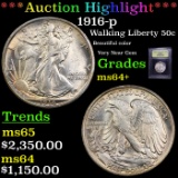 ***Auction Highlight*** 1916-p Walking Liberty Half Dollar 50c Graded Choice+ Unc By USCG (fc)