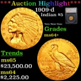 ***Auction Highlight*** 1909-d Gold Indian Half Eagle $5 Graded ms64+ By SEGS (fc)