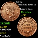 1842 Braided Hair Large Cent 1c Grades xf+