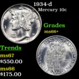 1934-d Mercury Dime 10c Grades GEM++ Unc