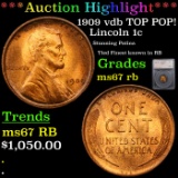 ***Auction Highlight*** 1909 vdb TOP POP! Lincoln Cent 1c Graded ms67 rb By SEGS (fc)