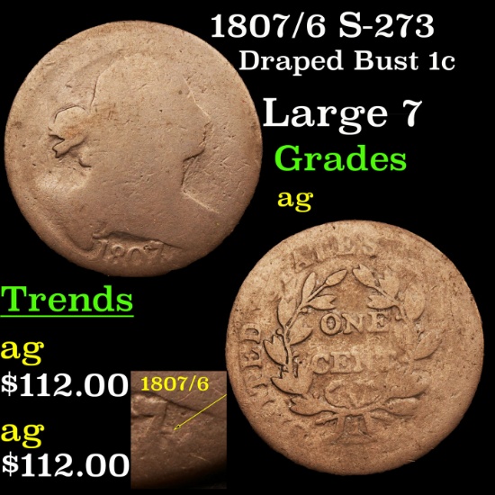 1807/6 S-273 Draped Bust Large Cent 1c Grades ag