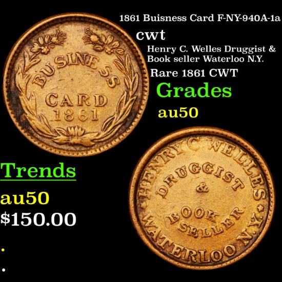 1861 Buisness Card F-NY-940A-1a Civil War Token 1c Grades AU, Almost Unc