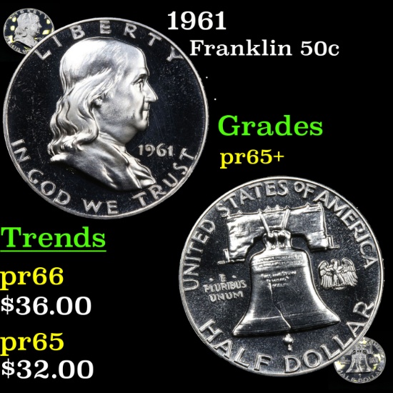 Proof 1961 Franklin Half Dollar 50c Grades GEM+ Proof