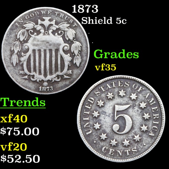 1873 Shield Nickel 5c Grades vf++