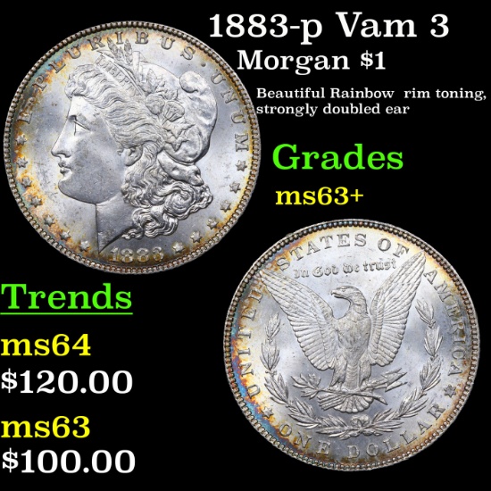 1883-p Vam 3 Morgan Dollar $1 Grades Select+ Unc