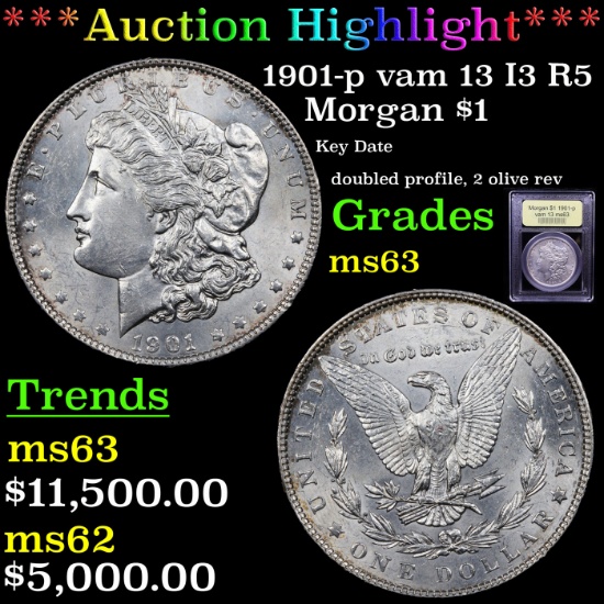 ***Auction Highlight*** 1901-p vam 13 I3 R5 Morgan Dollar $1 Graded Select Unc By USCG (fc)