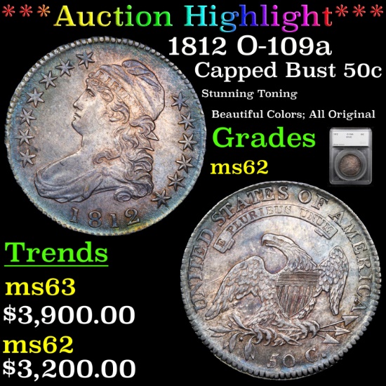 ***Auction Highlight*** 1812 O-109a Capped Bust Half Dollar 50c Graded ms62 By SEGS (fc)