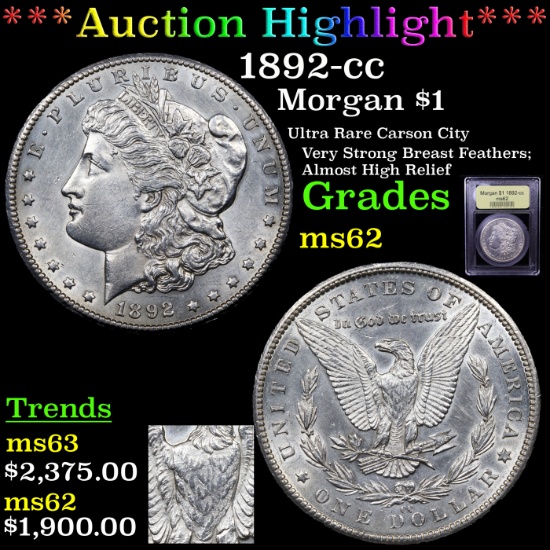 ***Auction Highlight*** 1892-cc Morgan Dollar $1 Graded Select Unc By USCG (fc)