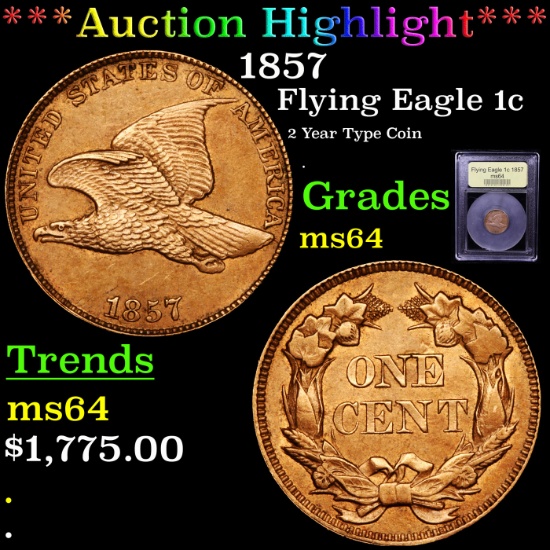 ***Auction Highlight*** 1857 Flying Eagle Cent 1c Graded Choice Unc By USCG (fc)