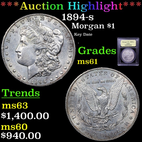***Auction Highlight*** 1894-s Morgan Dollar $1 Graded BU+ By USCG (fc)