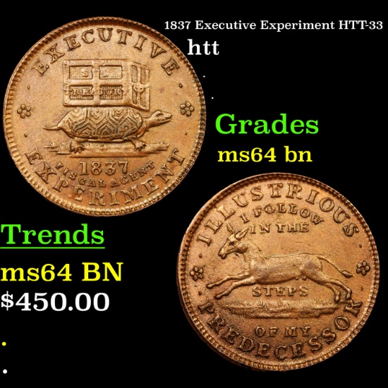 1837 Executive Experiment HTT-33 Hard Times Token 1c Grades Choice Unc BN