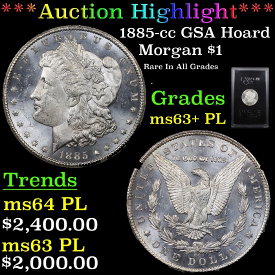 ***Auction Highlight*** 1885-cc GSA Hoard Morgan Dollar $1 Grades Select Unc+ PL (fc)