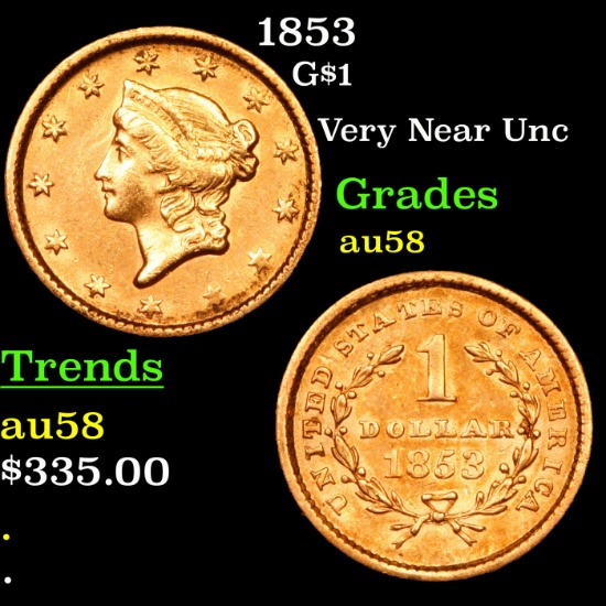 1853 Gold Dollar $1 Grades Choice AU/BU Slider