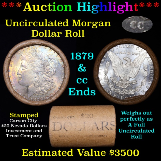 ***Auction Highlight*** 1879 & CC Uncirculated Morgan Dollar Shotgun Roll (fc)