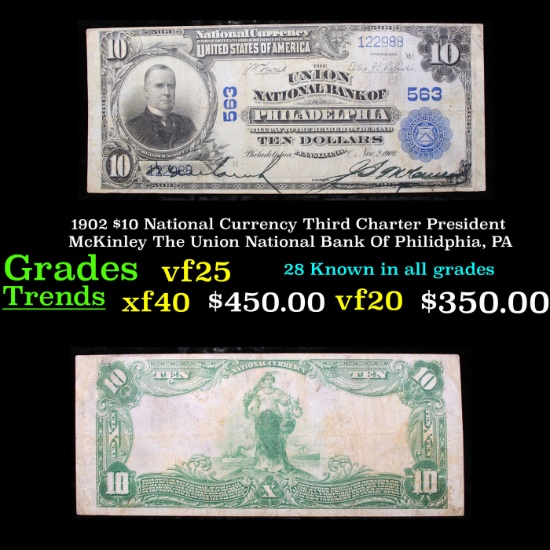 1902 $10 National Currency Third Charter President McKinley The Union National Bank Of Philidphia, P