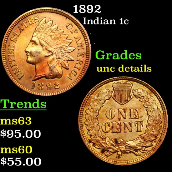 1892 Indian Cent 1c Grades Unc Details
