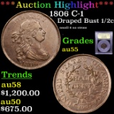 ***Auction Highlight*** 1806 C-1 Draped Bust Half Cent 1/2c Graded Choice AU By USCG (fc)