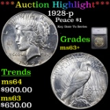 ***Auction Highlight*** 1928-p Peace Dollar $1 Graded ms63+ By SEGS (fc)