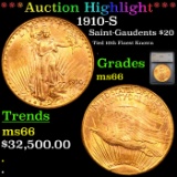 ***Auction Highlight*** 1910-S ST-Gaudens Double Eagle $20 Gold Graded ms66 By SEGS (fc)