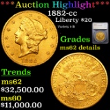 *HIGHLIGHT OF THE NIGHT* 1882-cc Gold Liberty Double Eagle $20 Graded ms62 details By SEGS (fc)