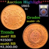 ***Auction Highlight*** 1865 Two Cent Piece 2c Graded GEM++ RB By USCG (fc)