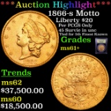 ***Auction Highlight*** 1866-s Motto Gold Liberty Double Eagle $20 Graded Unc+ By USCG (fc)