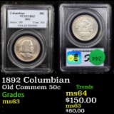 PCGS 1892 Columbian Old Commem Half Dollar 50c Graded ms63 By PCGS