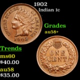 1902 Indian Cent 1c Grades Choice AU/BU Slider+