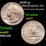 1935-p Washington Quarter 25c Grades GEM Unc