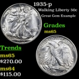 1935-p Walking Liberty Half Dollar 50c Grades GEM Unc