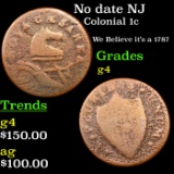 No date NJ Colonial Cent 1c Grades g, good