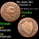 No date NJ Colonial Cent 1c Grades g, good