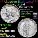 *HIGHLIGHT OF THE MONTH* 1916-d Mercury Dime 10c Graded Select Unc By USCG (fc)