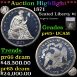 Proof *HIGHLIGHT OF THE NIGHT* 1871 Seated Liberty Dollar $1 Graded pr65+ DCAM By SEGS (fc)