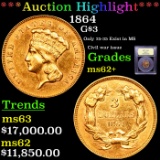 ***Auction Highlight*** 1864 Three Dollar Gold 3 Graded Select Unc By USCG (fc)