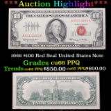 ***Auction Highlight*** 1966 $100 Red Seal United States Note Grades gem+ CU PPQ (fc)