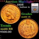 ***Auction Highlight*** 1908 Indian Cent 1c Graded ms66 rb By SEGS (fc)