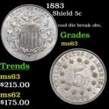 1883 Shield Nickel 5c Grades Select Unc