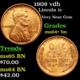 1909 vdb Lincoln Cent 1c Grades Choice+ Unc BN